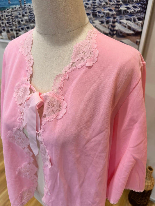 [SALE] Vintage Shrug - Pink w Lace & Ribbon