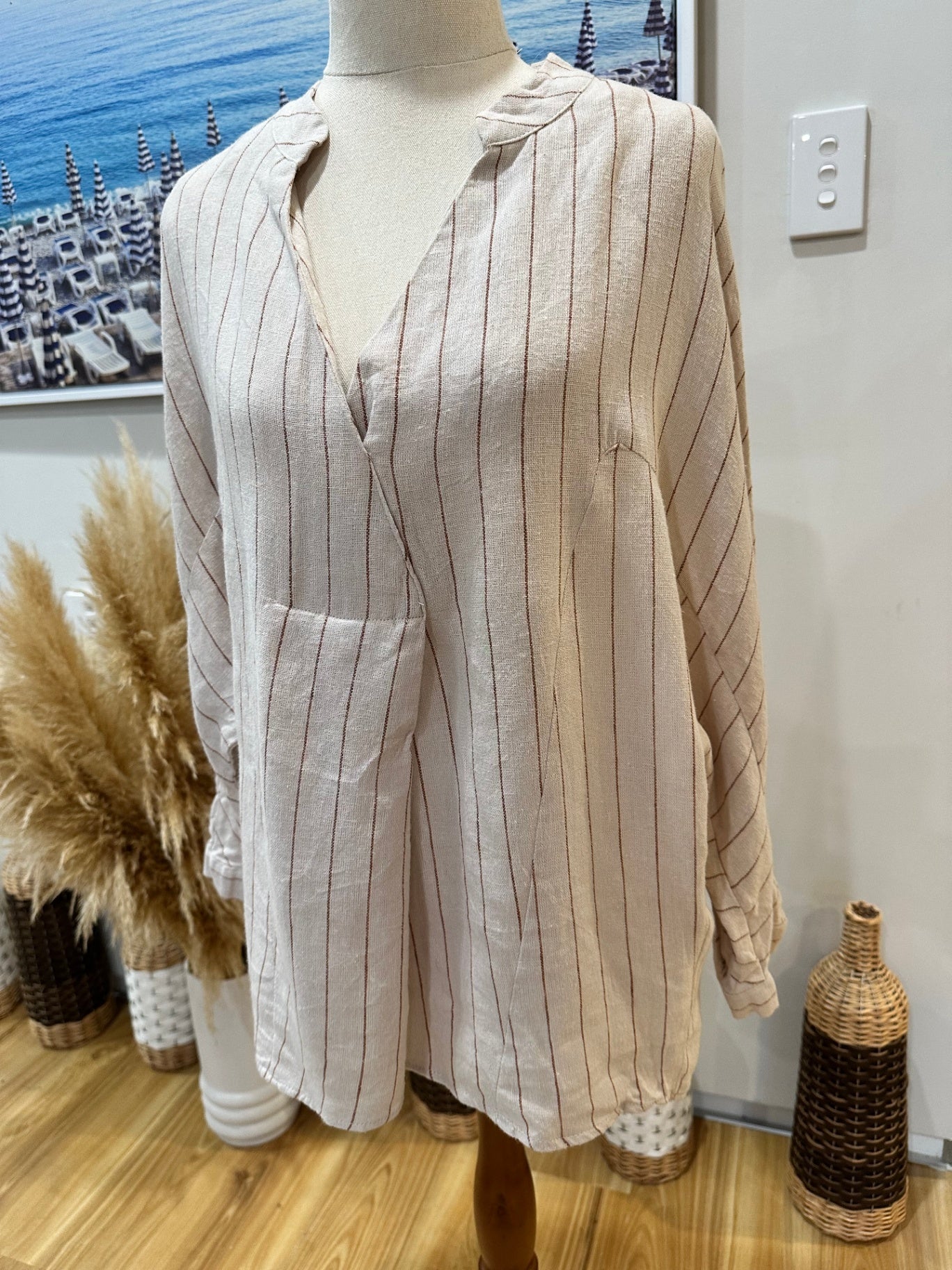 [SALE] Grace Hill Shirt 12 Beige with stripes - 55% linen
