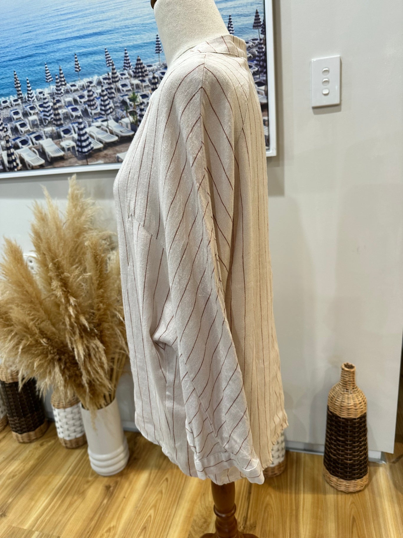 [SALE] Grace Hill Shirt 12 Beige with stripes - 55% linen