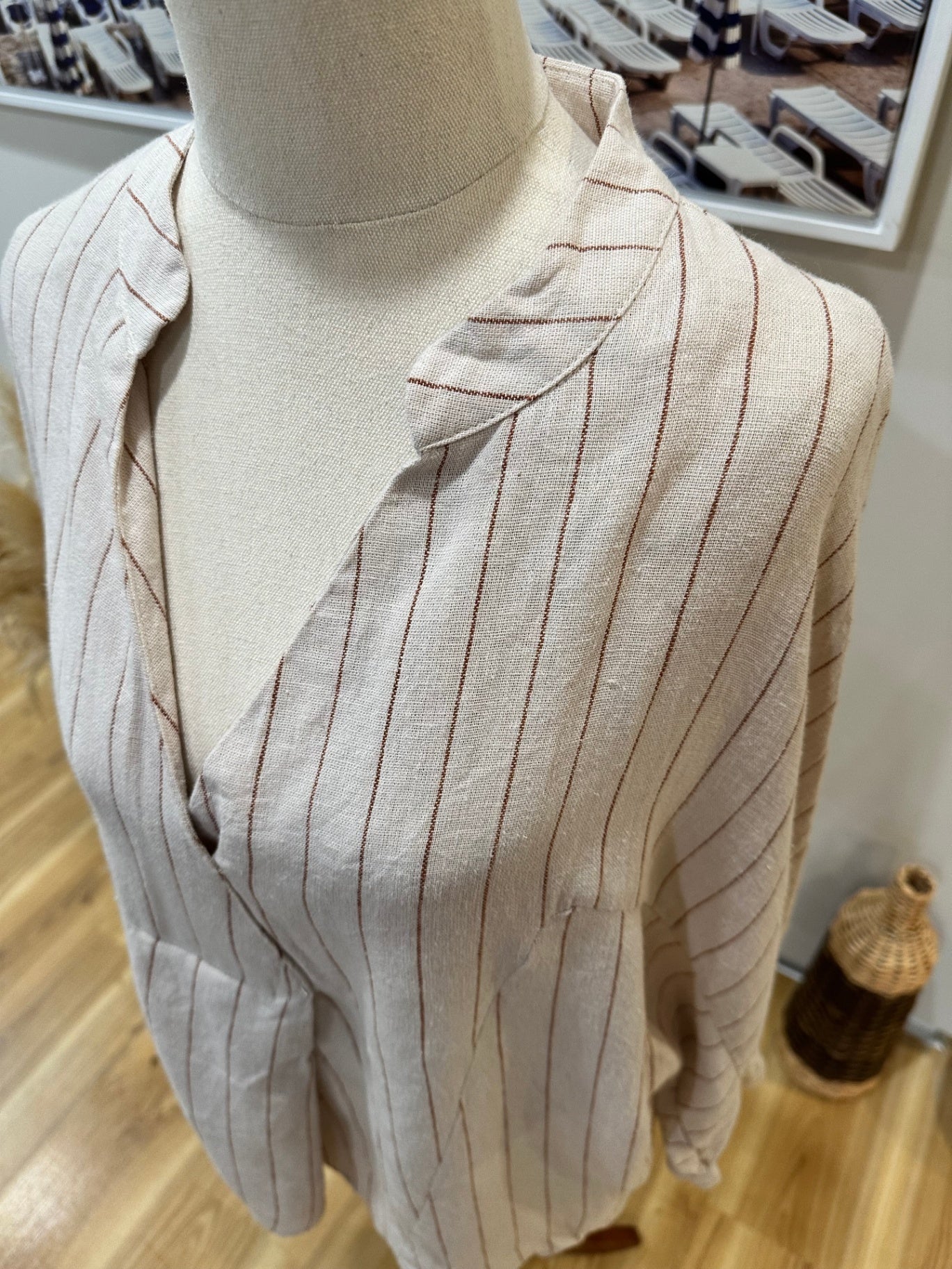 [SALE] Grace Hill Shirt 12 Beige with stripes - 55% linen