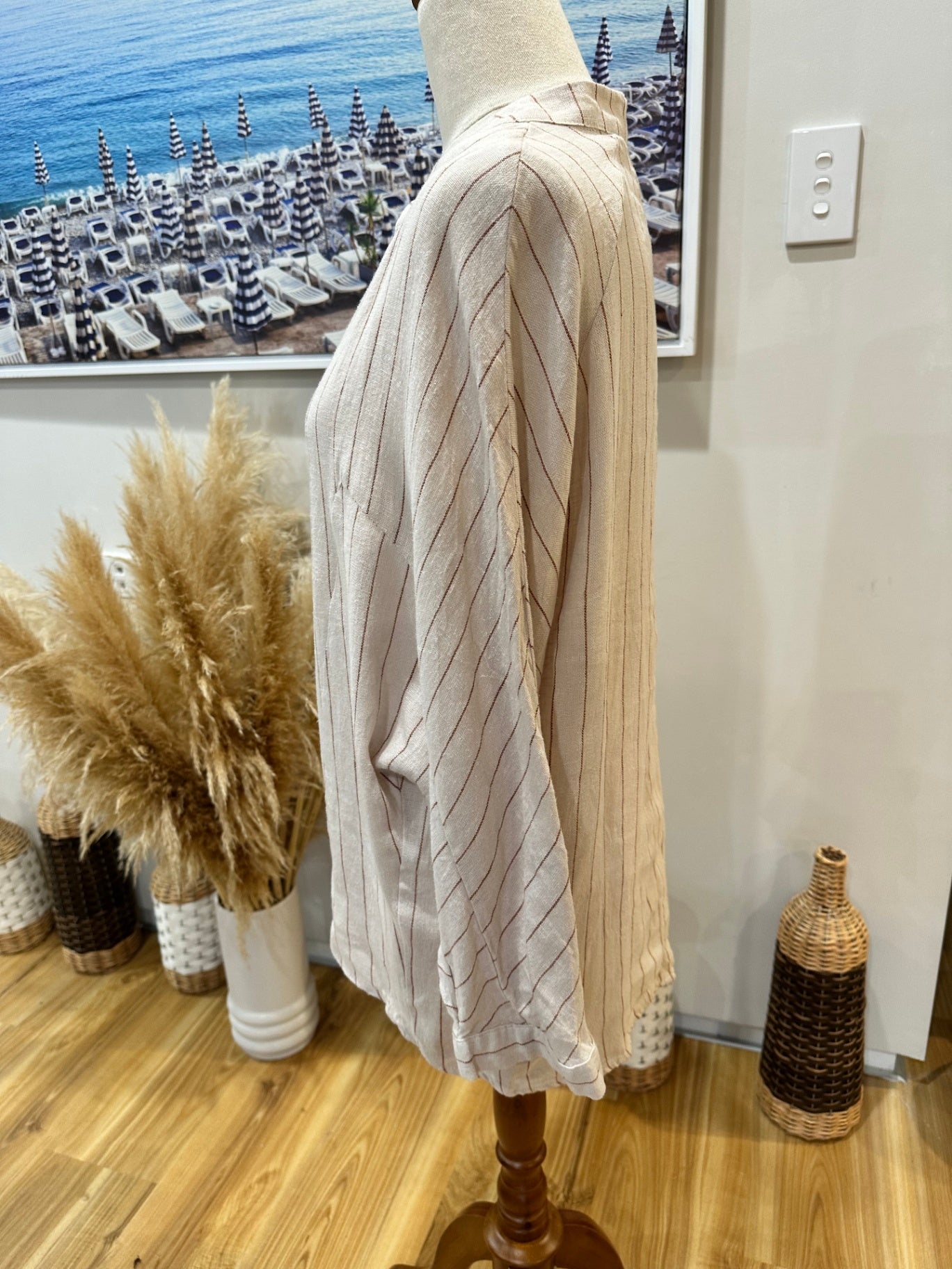 [SALE] Grace Hill Shirt 12 Beige with stripes - 55% linen