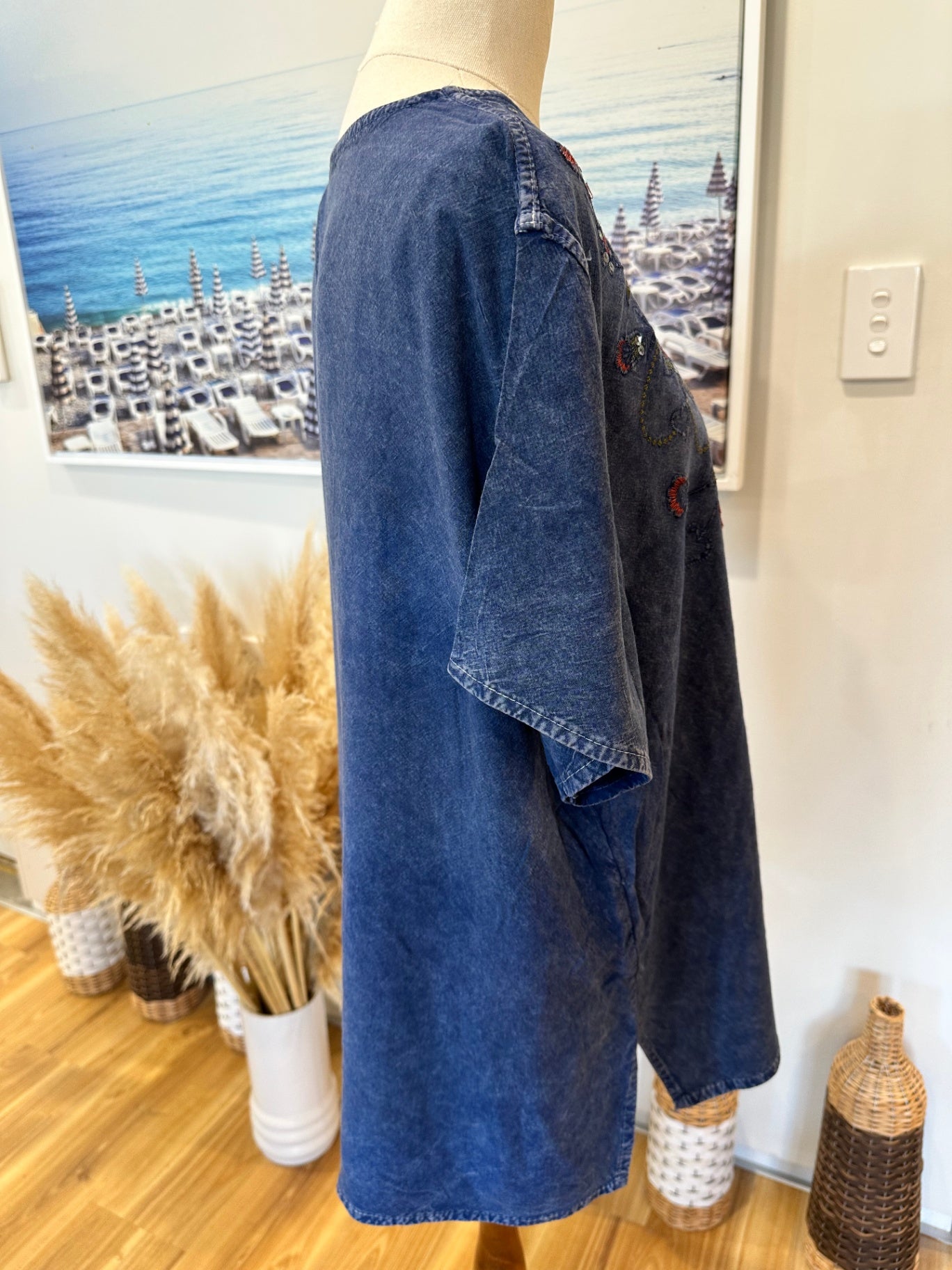 [SALE] Bohemian Blouse - Sequin & Embroidery - Large / Extra Large - Blue