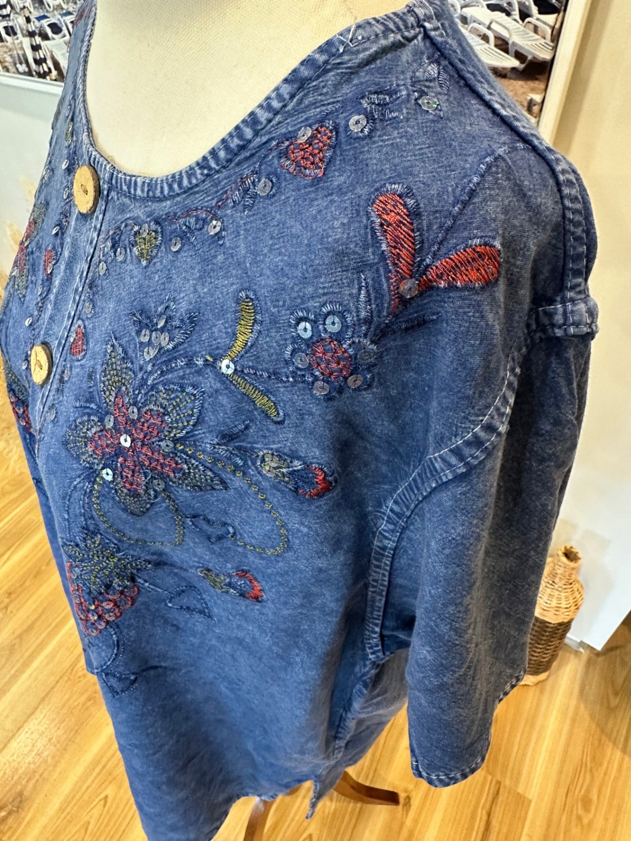 [SALE] Bohemian Blouse - Sequin & Embroidery - Large / Extra Large - Blue