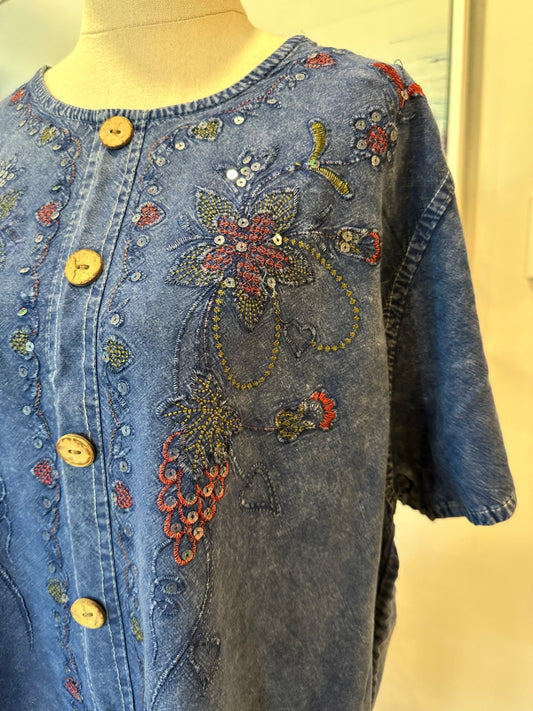 [SALE] Bohemian Blouse - Sequin & Embroidery - Large / Extra Large - Blue