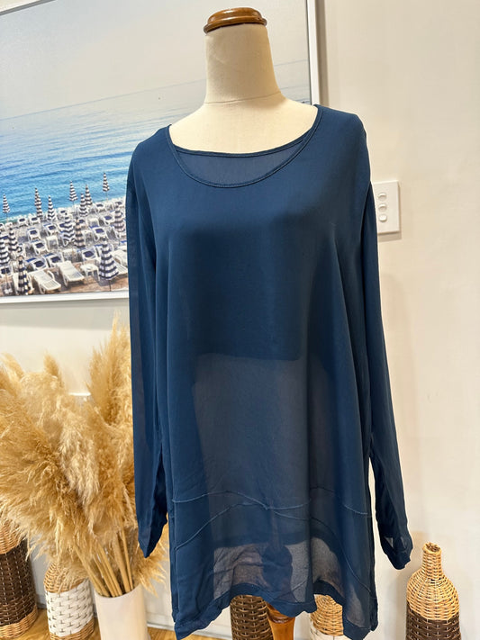 [SALE] Max - Blouse - Size 14 - Navy blue - 100% Cupro