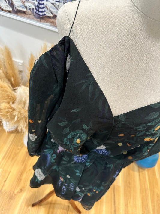 Camilla + Marc - Dress - Size 10 - Black with floral pattern