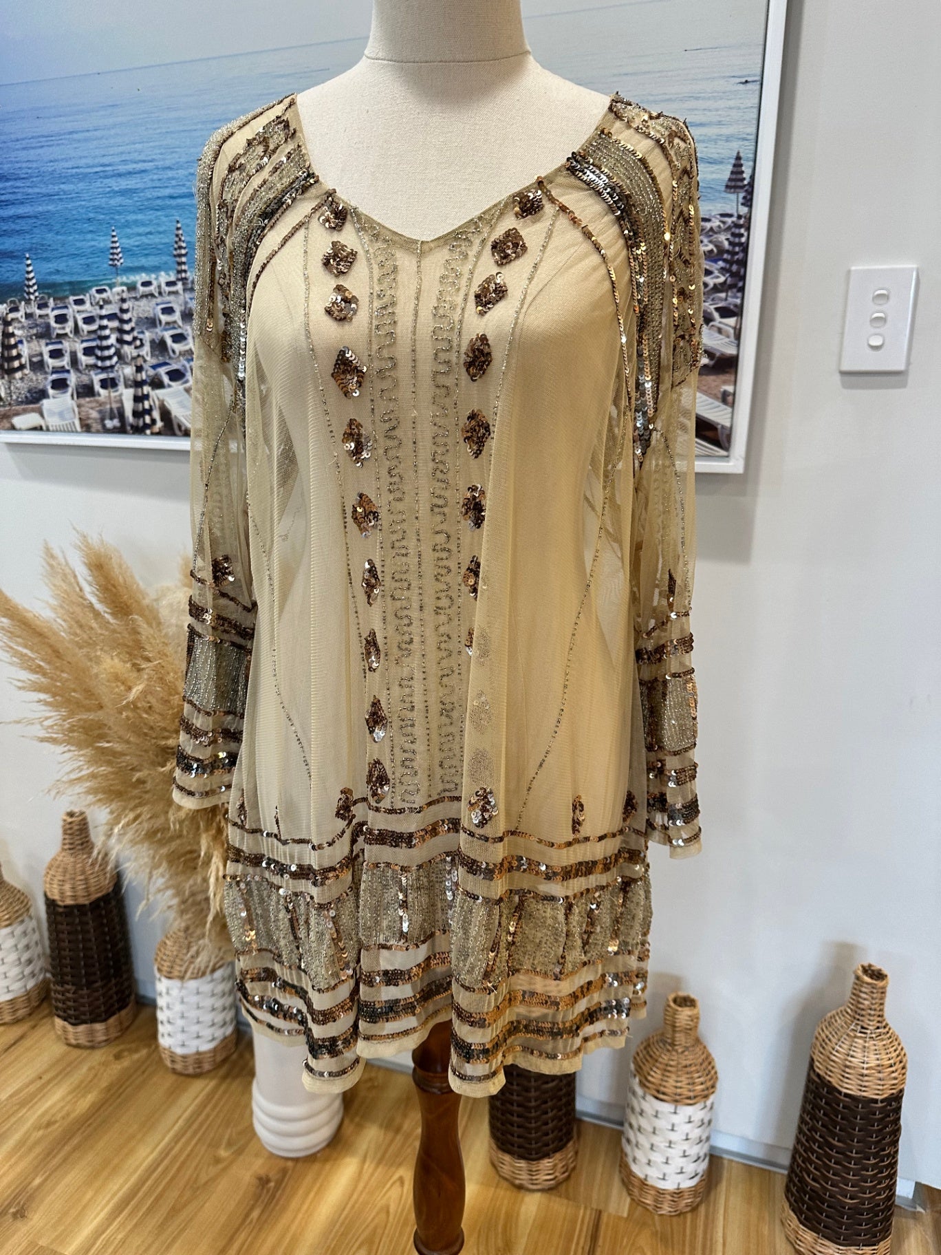 [SALE] Ruby Yaya - Sequin Top - Large - Cream & Gold