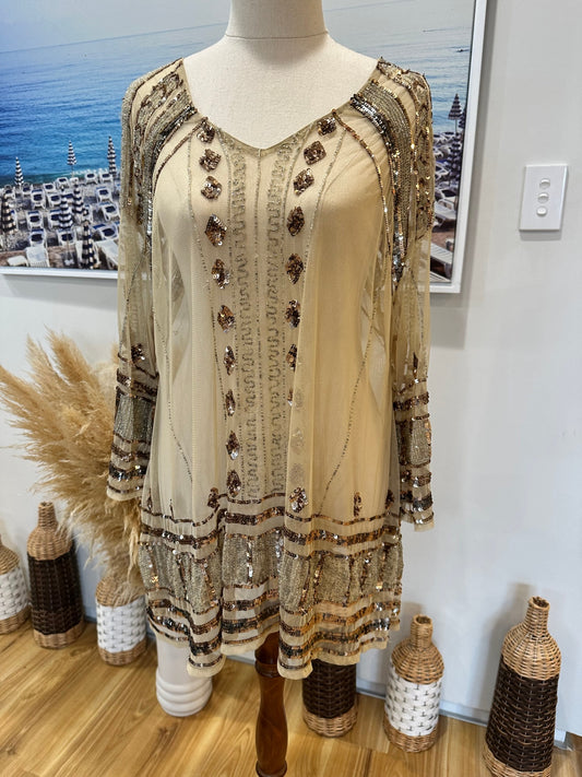 [SALE] Ruby Yaya - Sequin Top - Large - Cream & Gold