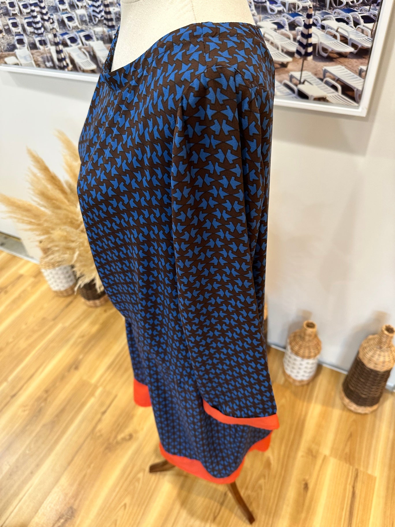 Ketz-Ke - Dress - Size 14 - Blue and brown with red accents