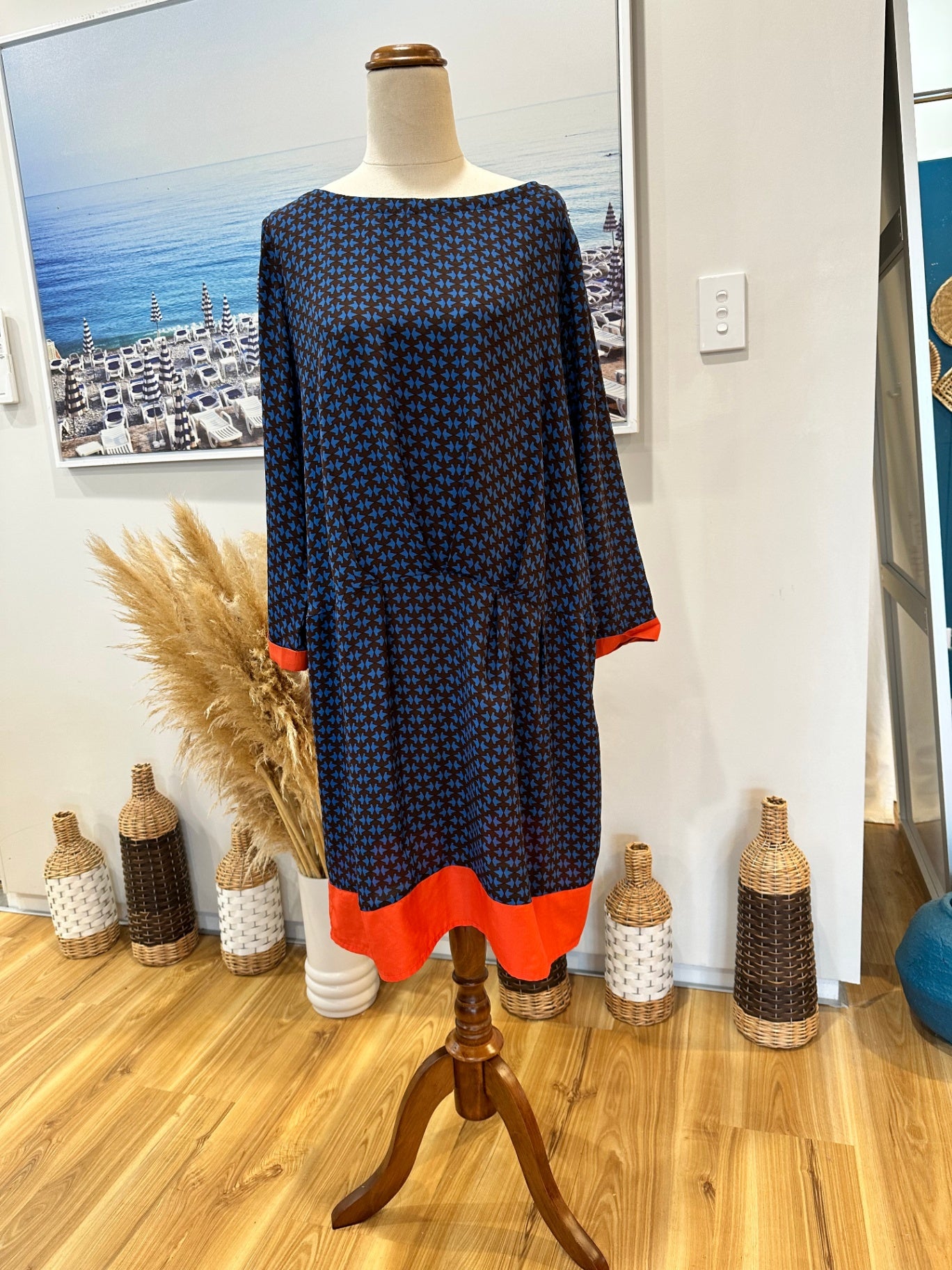 Ketz-Ke - Dress - Size 14 - Blue and brown with red accents