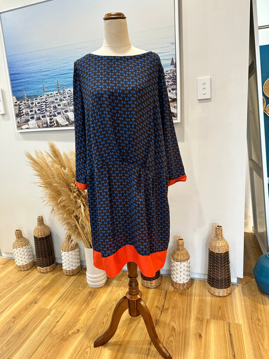 Ketz-Ke - Dress - Size 14 - Blue and brown with red accents