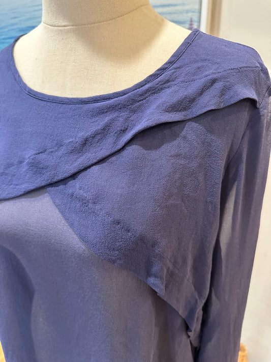 Andrea Moore - Top - Size - 12 Navy Blue - 100% silk