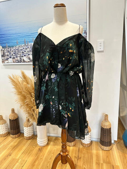 Camilla + Marc - Dress - Size 10 - Black with floral pattern