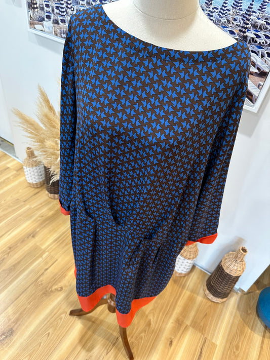 Ketz-Ke - Dress - Size 14 - Blue and brown with red accents