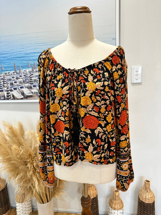 Arnhem - Blouse - Size 10 - Black, yellow, orange, beige