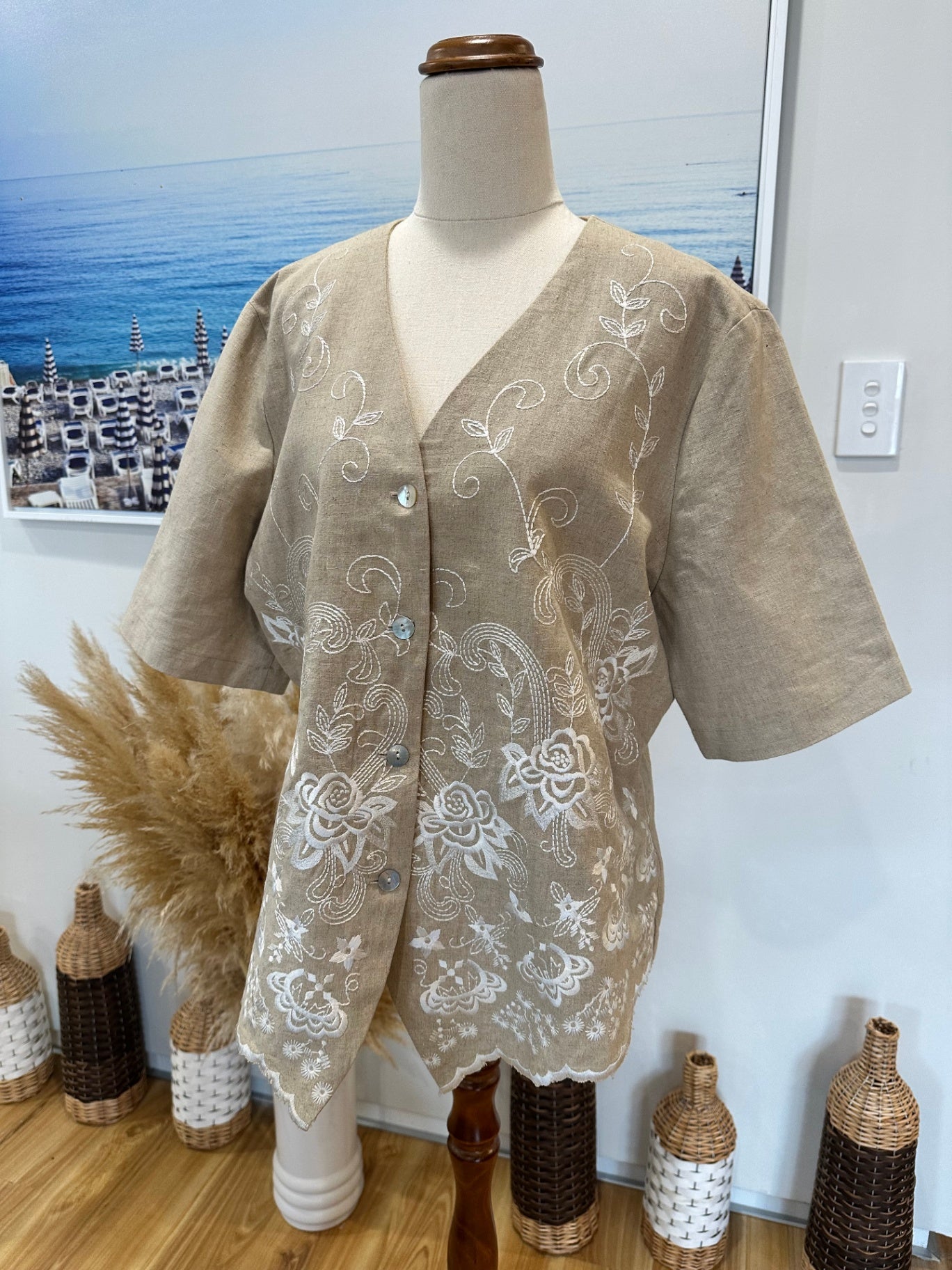 Together Blouse - Size 16 - Beige - 55% Linen + 45% Cotton