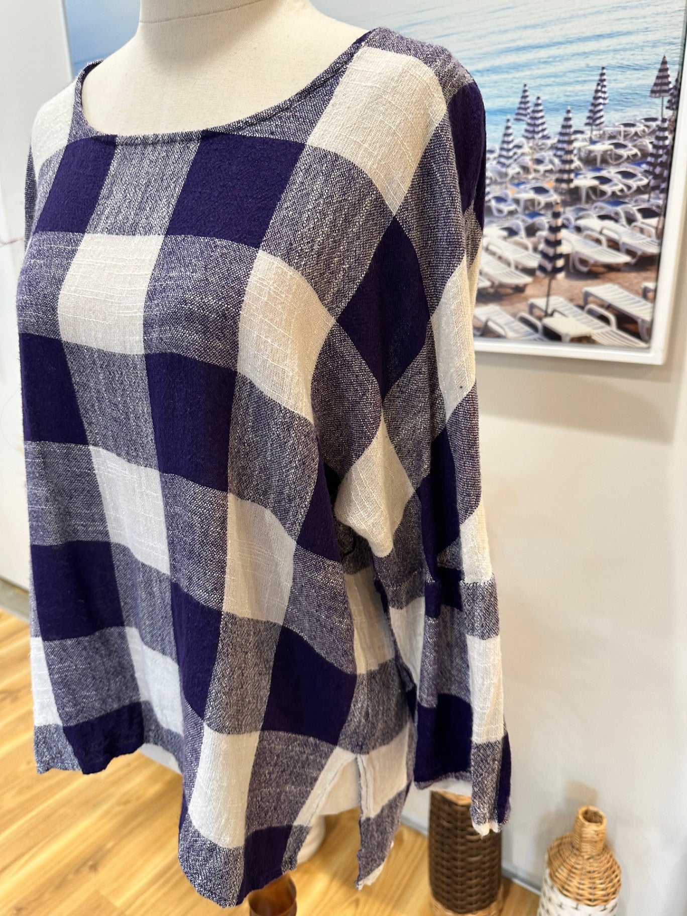 Staple + Cloth - Top - Size 12 - Blue & White - Linen Blend