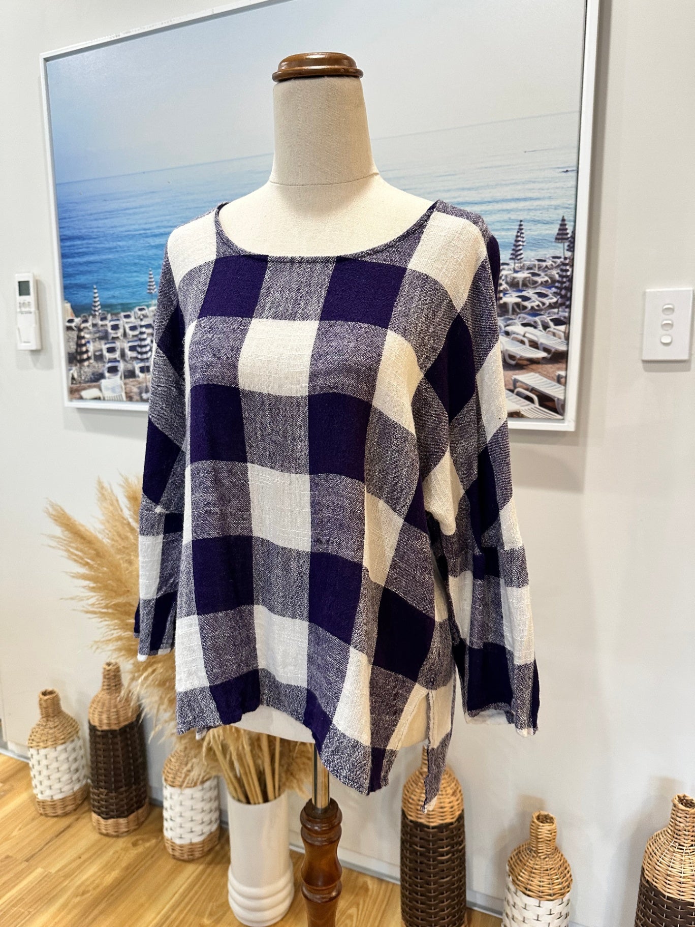 Staple + Cloth - Top - Size 12 - Blue & White - Linen Blend