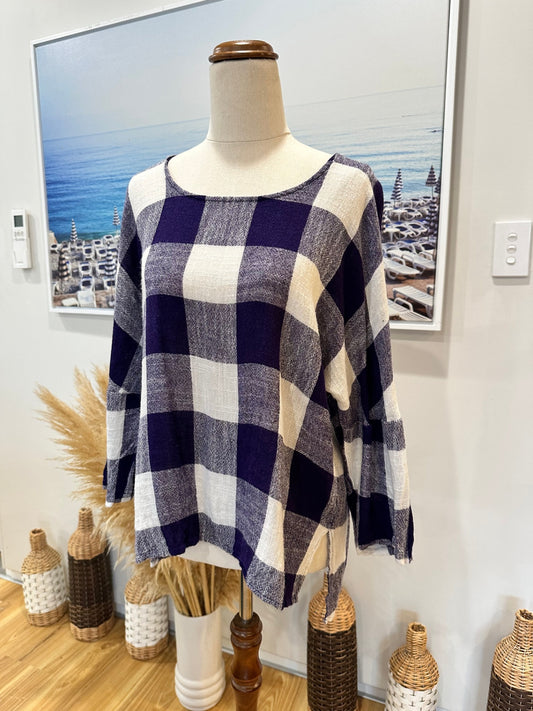 Staple + Cloth - Top - Size 12 - Blue & White - Linen Blend