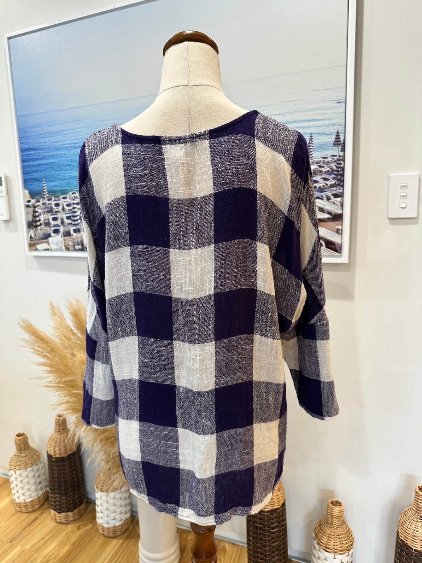 Staple + Cloth - Top - Size 12 - Blue & White - Linen Blend