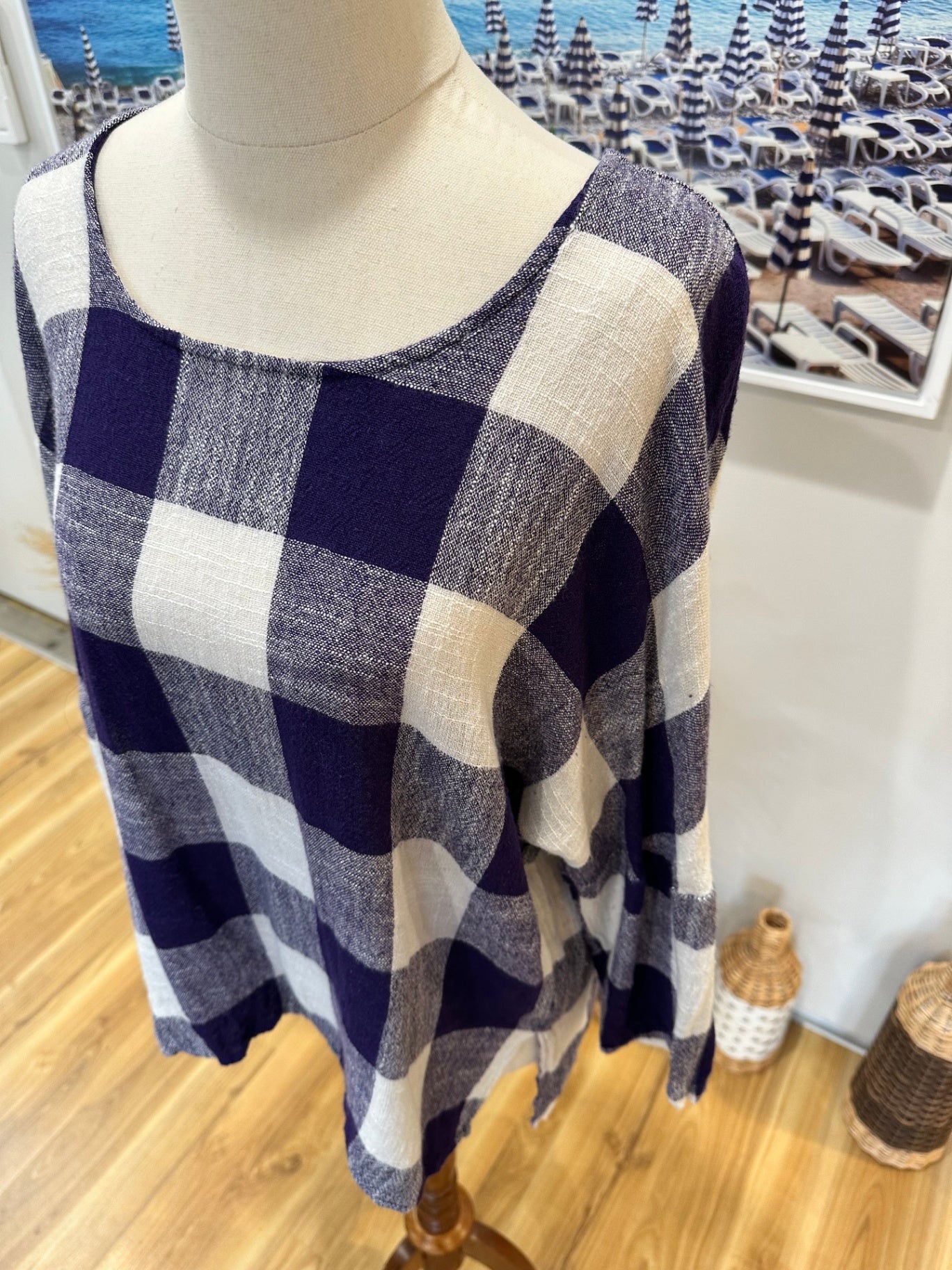 Staple + Cloth - Top - Size 12 - Blue & White - Linen Blend