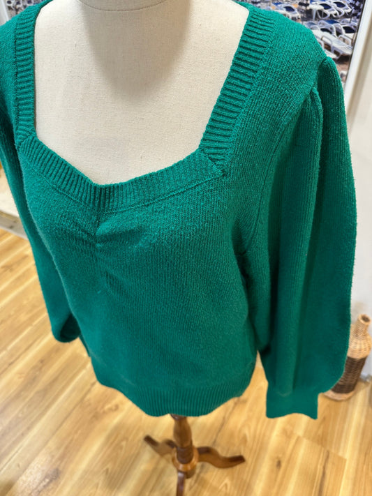 City Chic - Green Jumper with Balloon Sleeves - Size 14 