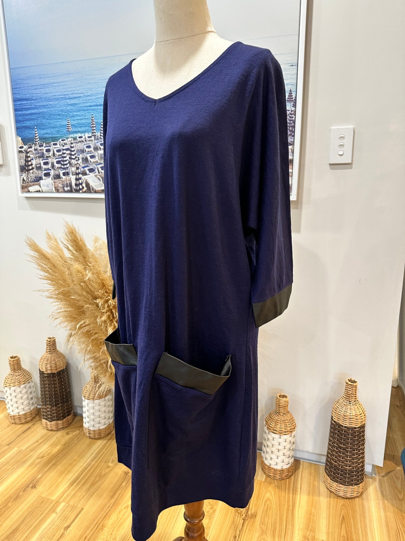 [SALE] Whistle - Tunic Dress - Small - Navy Blue - 100% wool