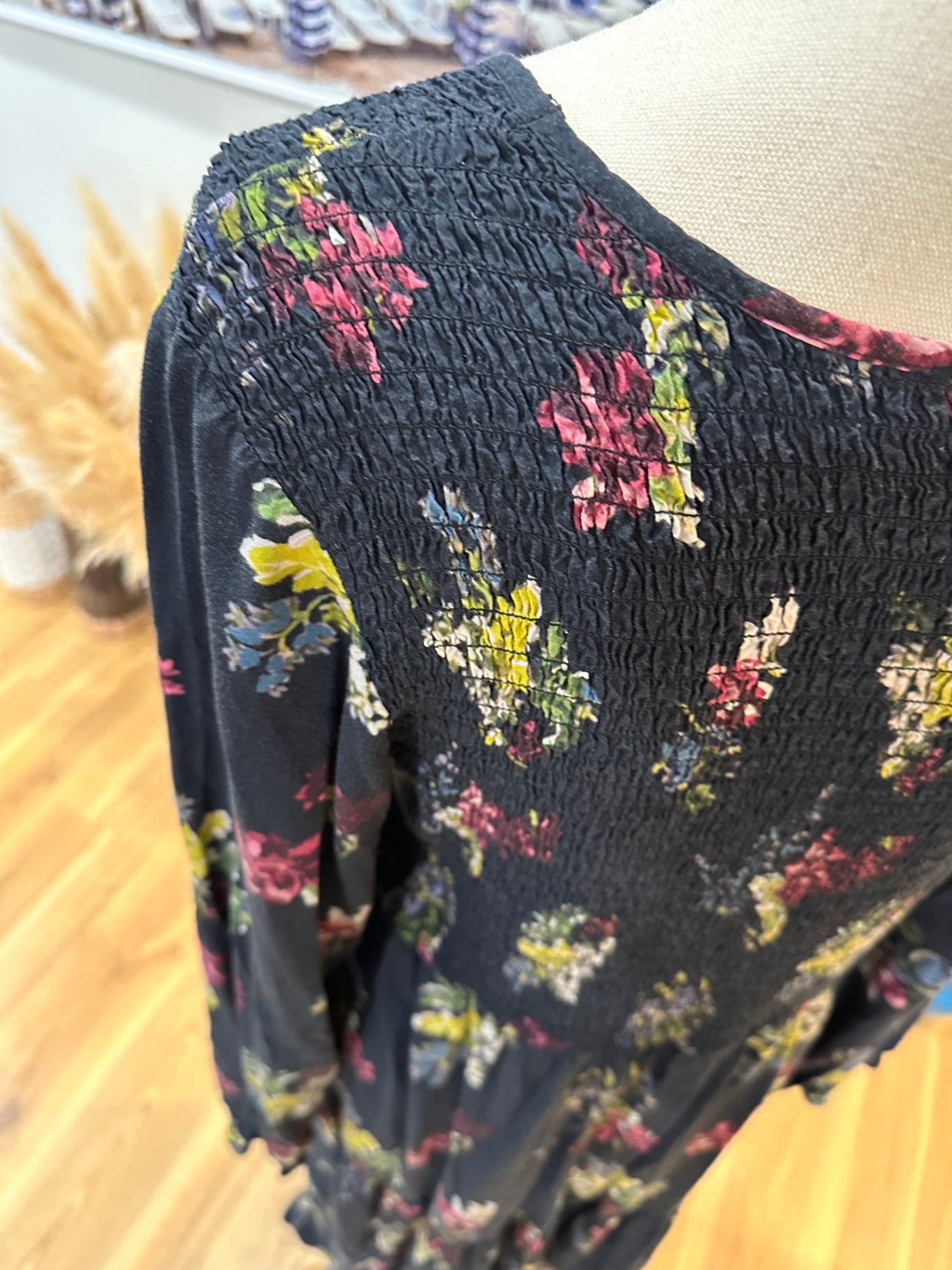 Bohemian Dress - Large - Black with floral pattern