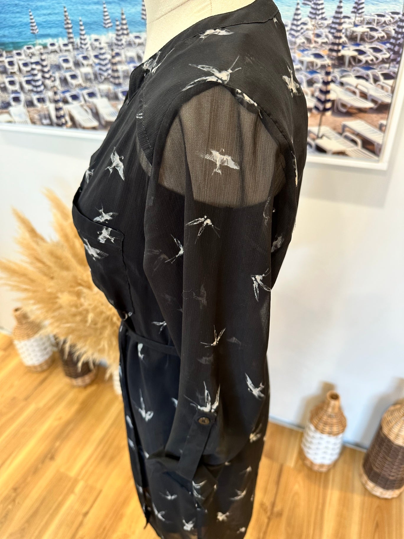 [SALE] Max Dress - Size 6 - Black with bird pattern