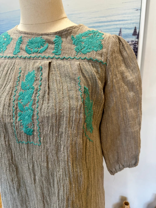 [SALE] One Red Fly - Mini Dress - Extra Small - Grey with turquoise embroidery