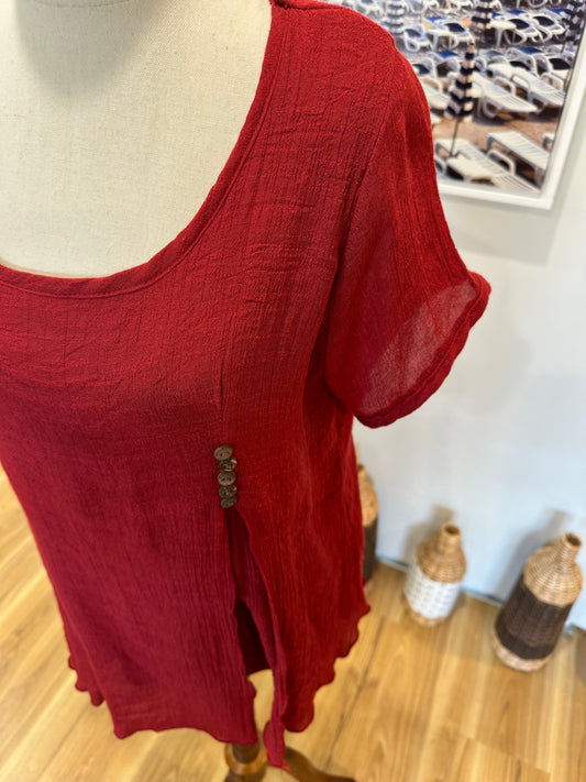 Blouse - Red - 50% Silk + 50% Cotton