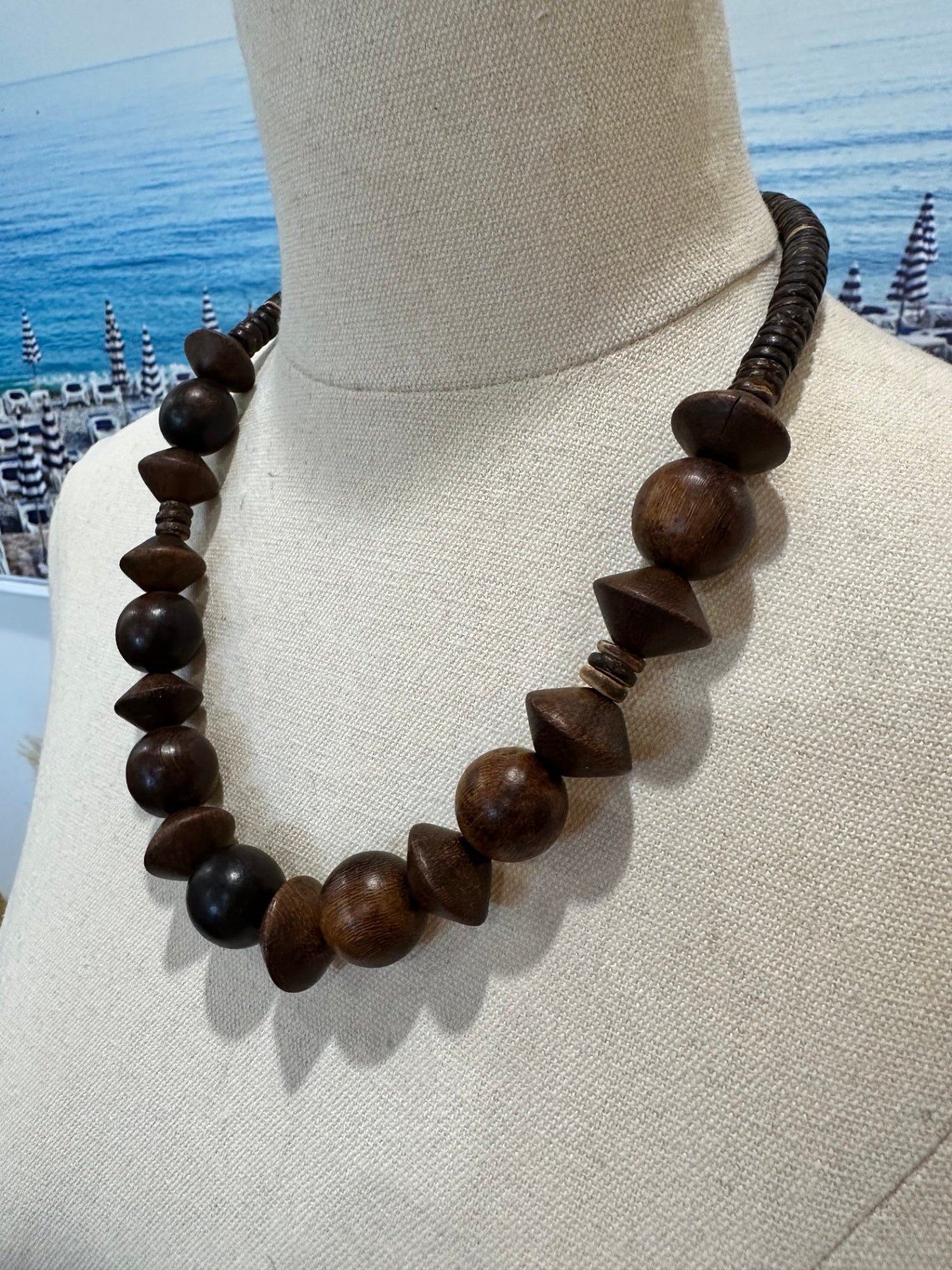 [SALE] Necklace - Brown Timber Beads of various sizes/shapes