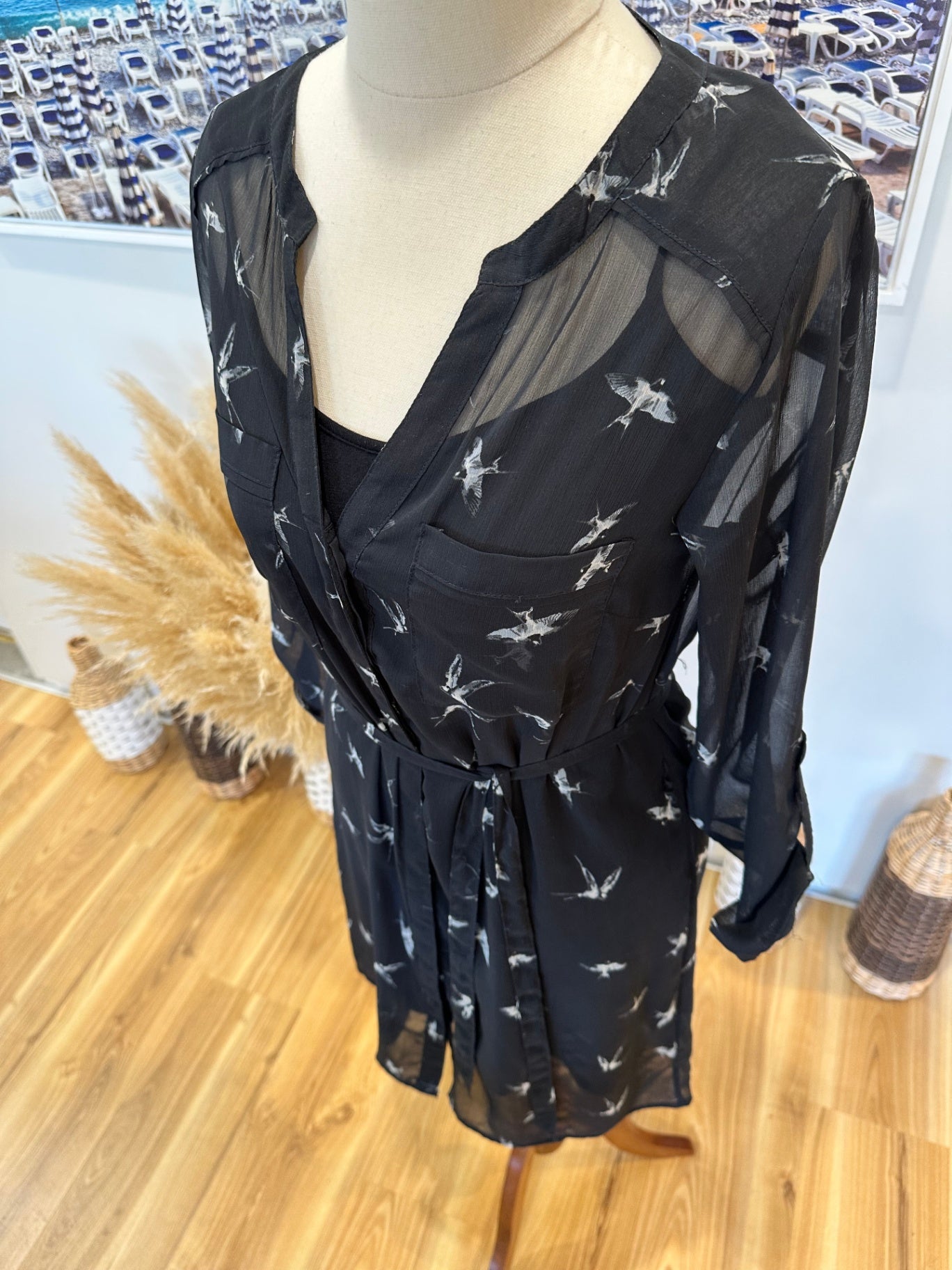 [SALE] Max Dress - Size 6 - Black with bird pattern