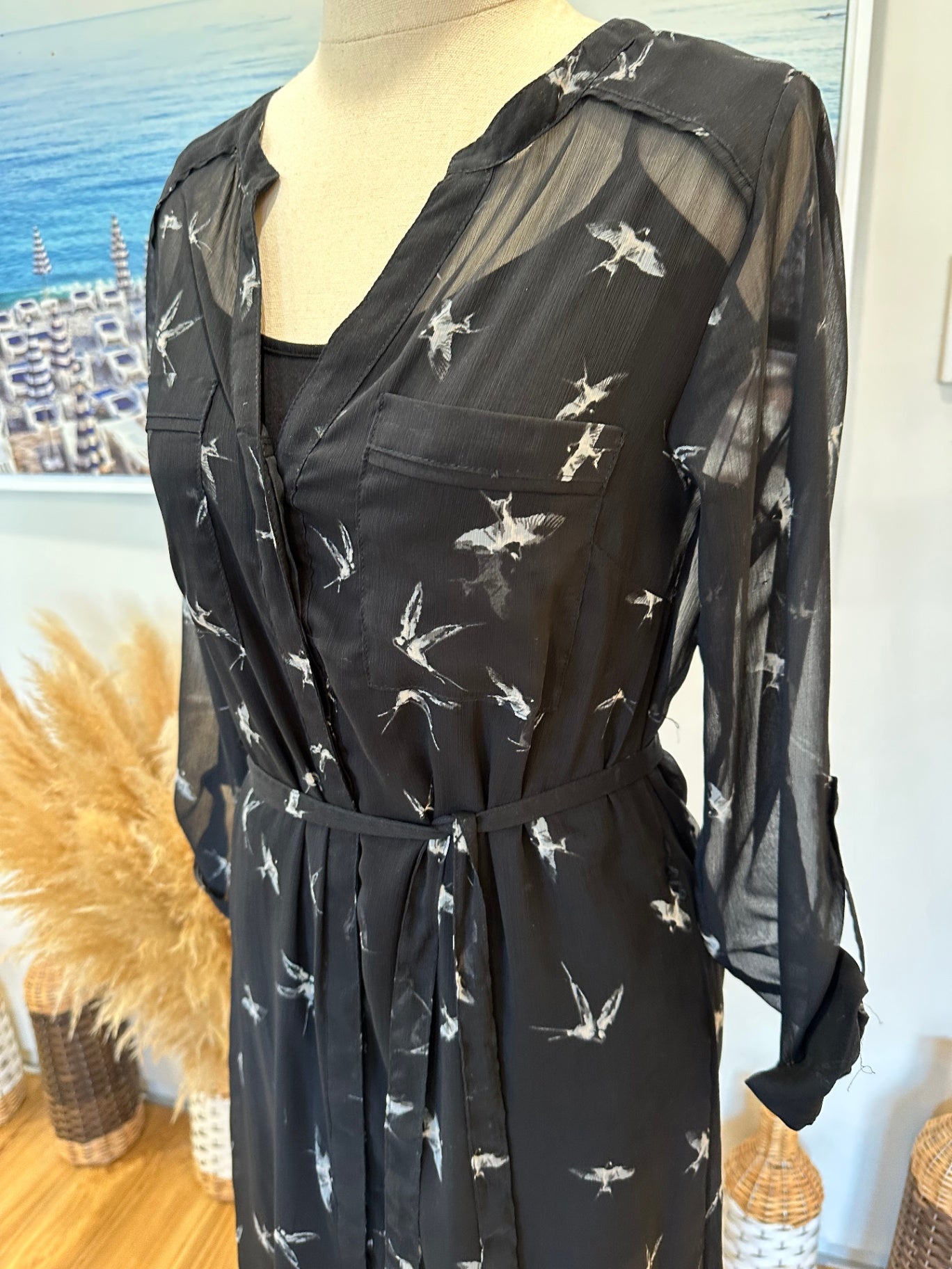 [SALE] Max Dress - Size 6 - Black with bird pattern