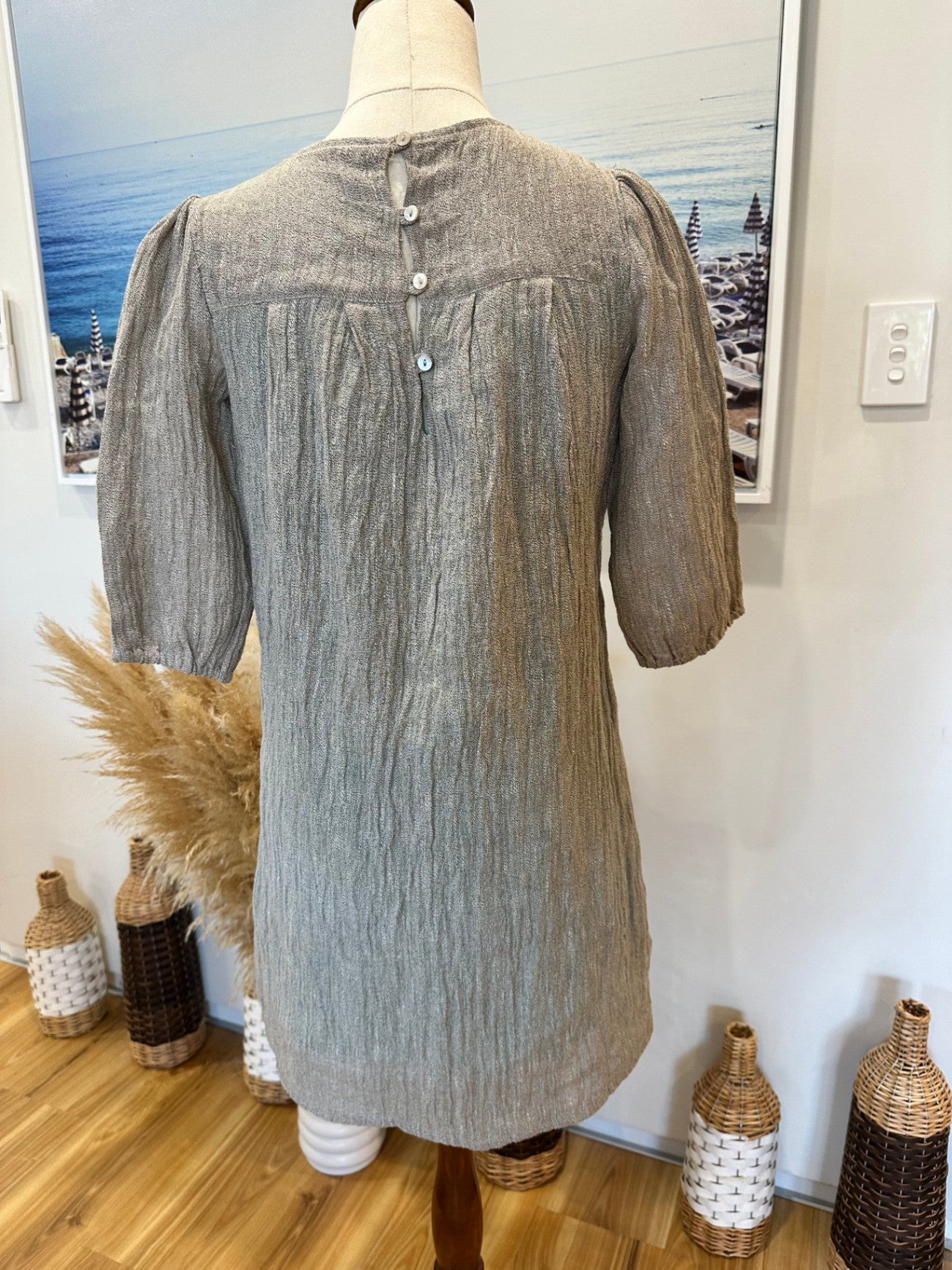 [SALE] One Red Fly - Mini Dress - Extra Small - Grey with turquoise embroidery