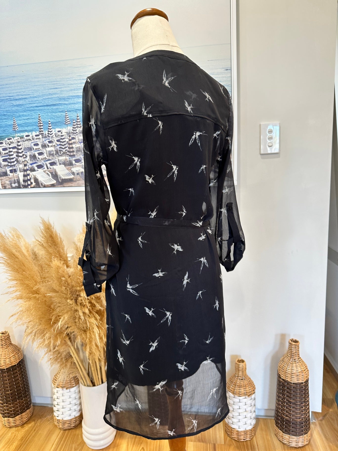[SALE] Max Dress - Size 6 - Black with bird pattern