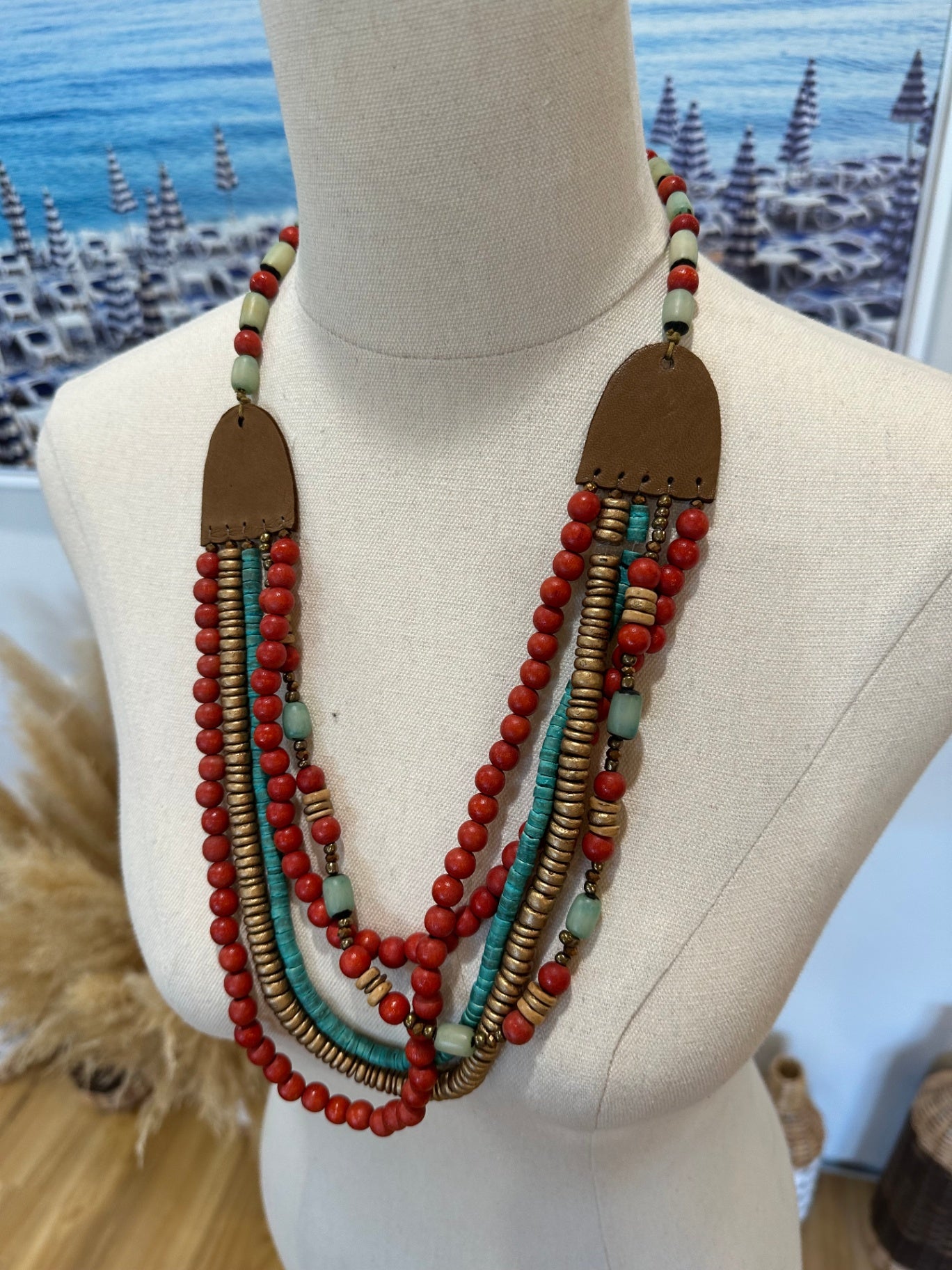 Necklace - Red, Turquoise, Gold, Light Blue