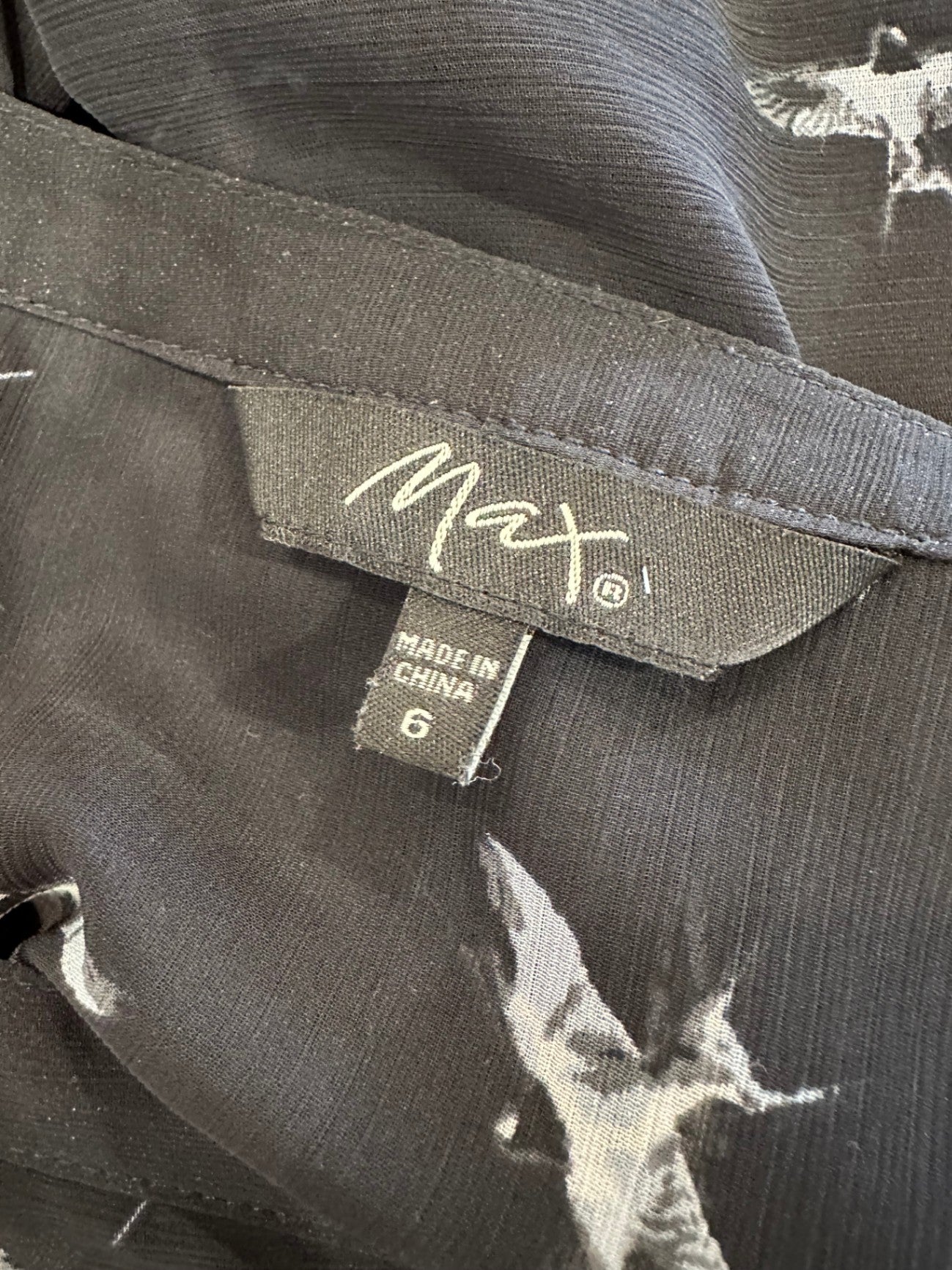 [SALE] Max Dress - Size 6 - Black with bird pattern