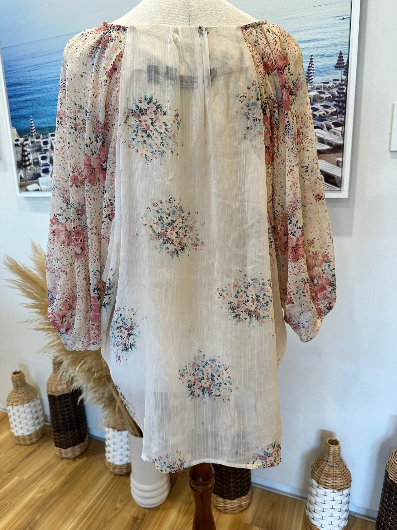 [SALE] Glassons - Bohemian Batwing Blouse - Size 8 - Cream with floral print