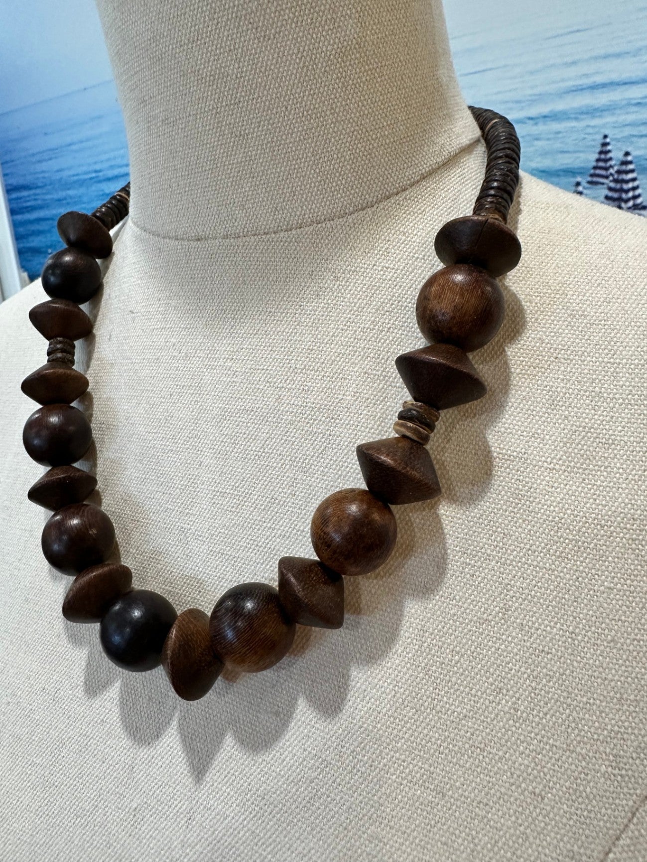 [SALE] Necklace - Brown Timber Beads of various sizes/shapes