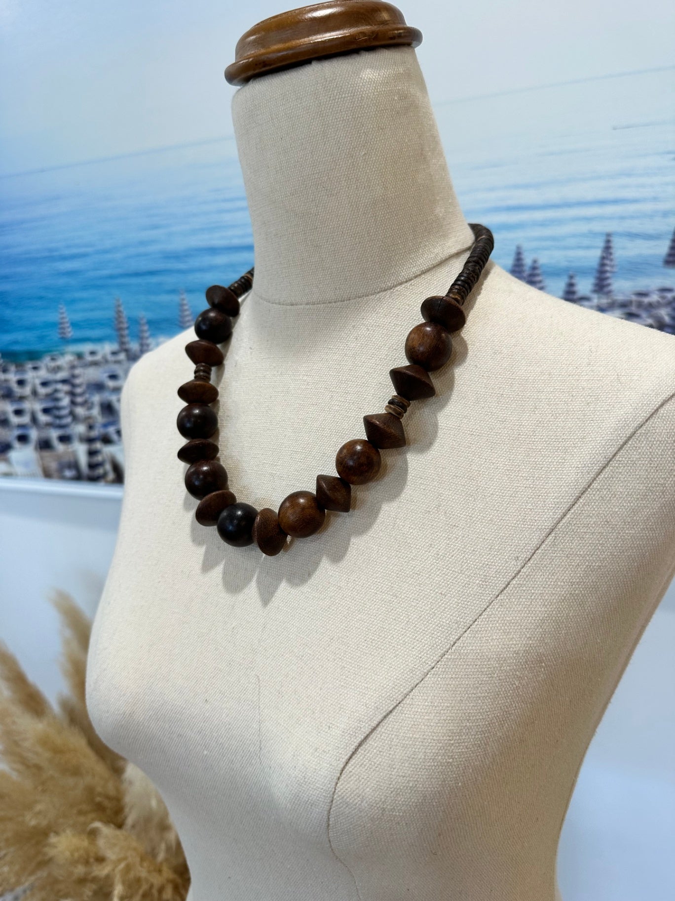 [SALE] Necklace - Brown Timber Beads of various sizes/shapes