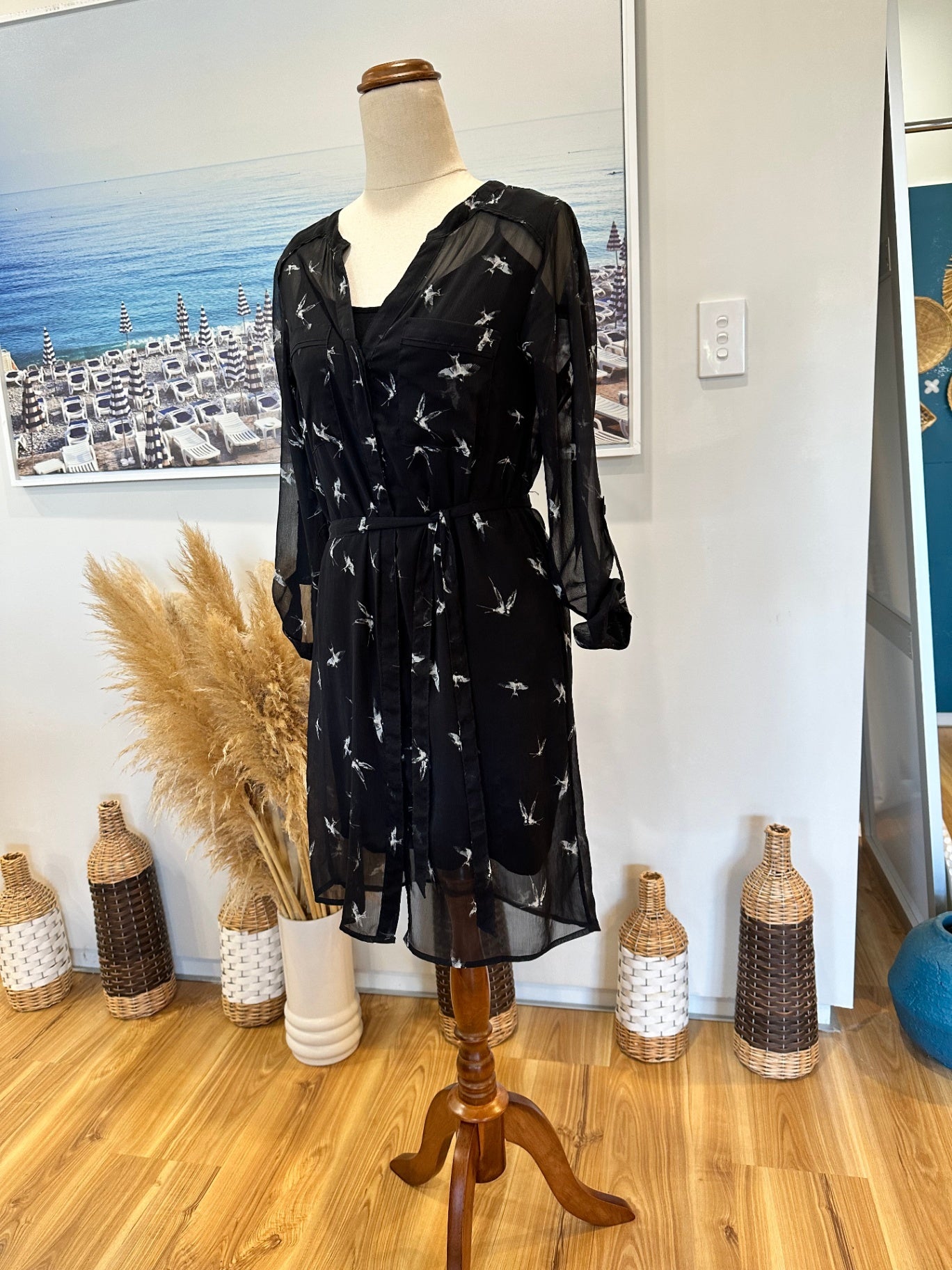 [SALE] Max Dress - Size 6 - Black with bird pattern