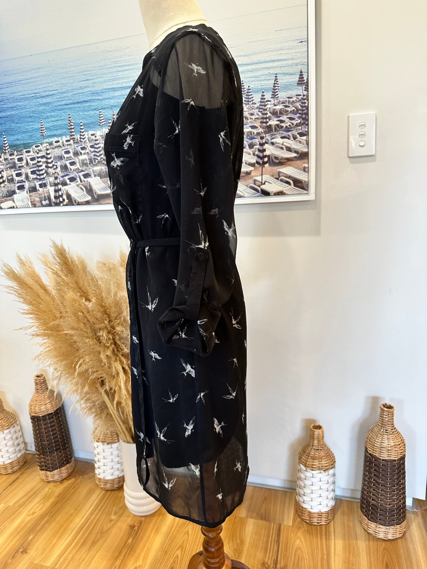 [SALE] Max Dress - Size 6 - Black with bird pattern