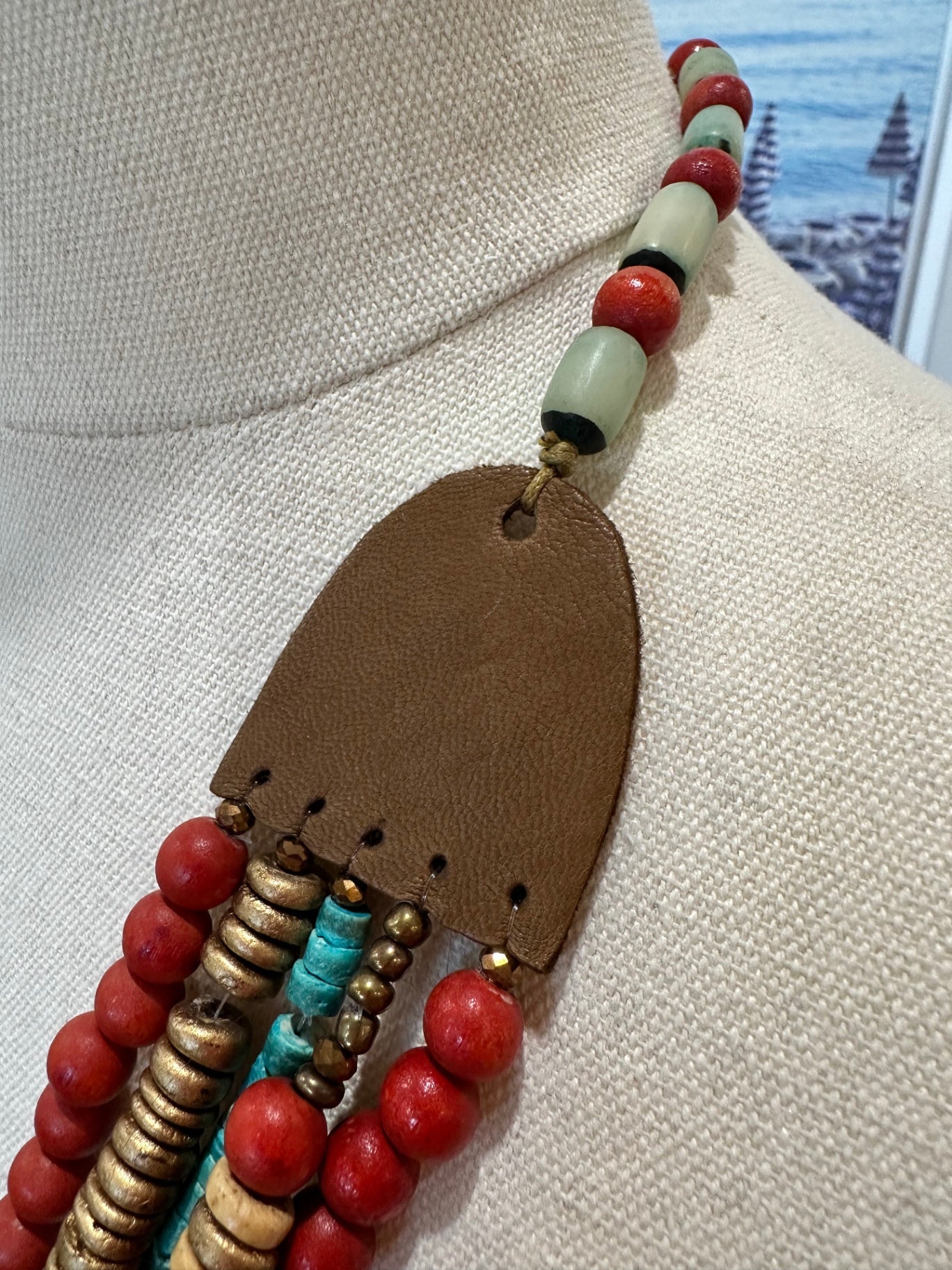 Necklace - Red, Turquoise, Gold, Light Blue