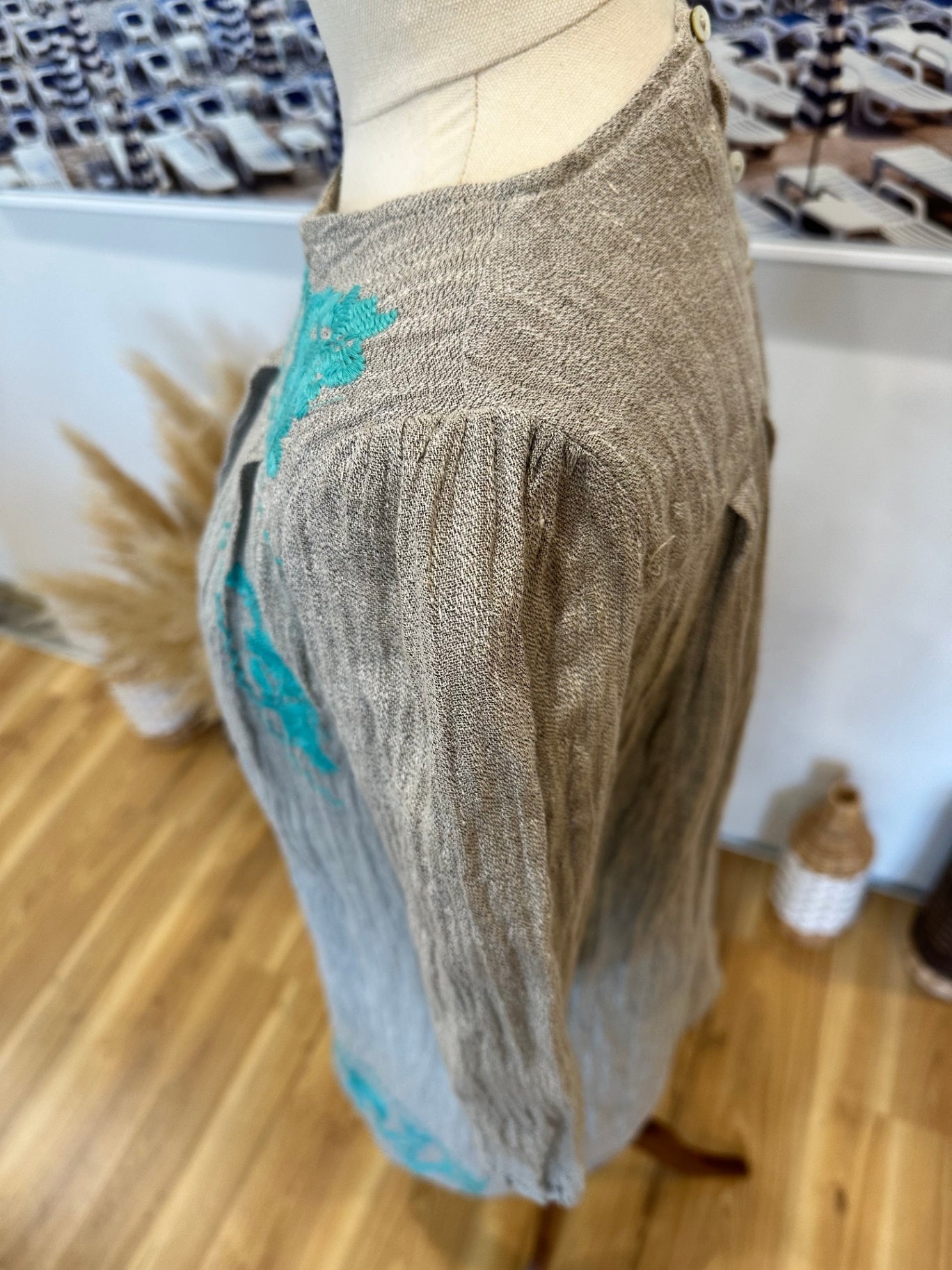 [SALE] One Red Fly - Mini Dress - Extra Small - Grey with turquoise embroidery