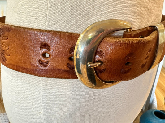 [SALE] Vintage - Leather Belt - Tan Brown w Patina