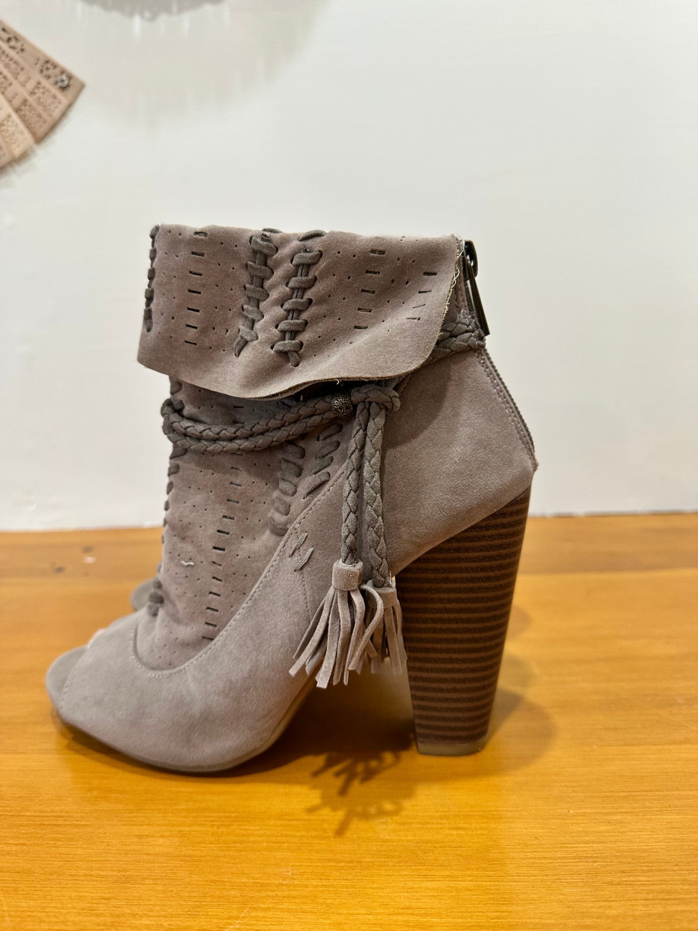 Bamboo - Ankle Boots with Peep Toe - Size 37 - Beige / Taupe