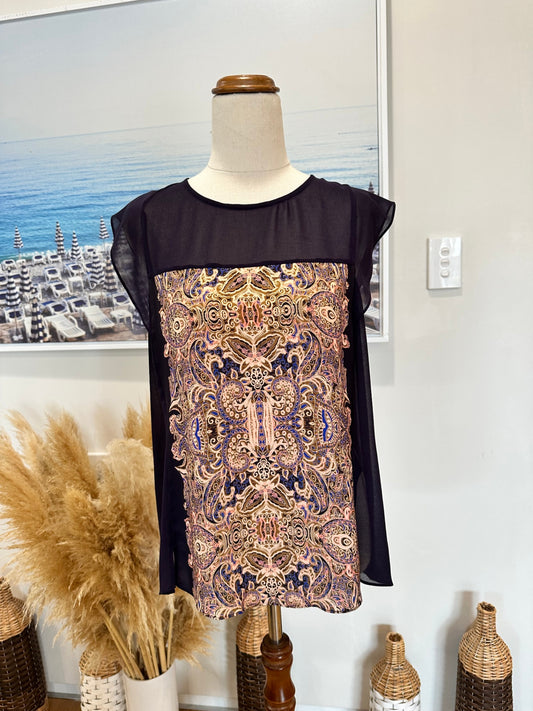 Forever New Blouse - Size 10 - Purple & Beige Boho