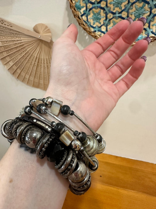 Bracelet Set - Black & Silver Tones
