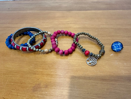 Bracelet set with cocktail ring - Red & Blues
